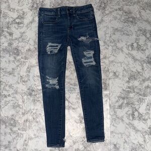 American Eagle Outfitters Navy Distressed Skinny Jeans